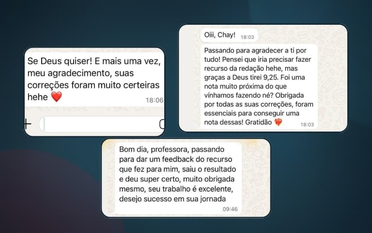 Composição editorial para aprovações e depoimentos de alunos